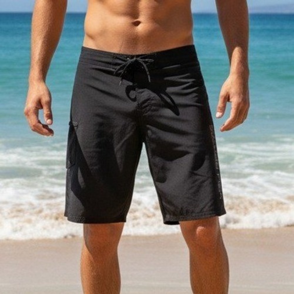 Maui Rippers Board Shorts Mens 36 Black Polyester Spandex Stretch Surf Trunks